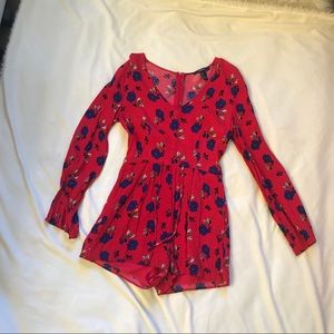Red floral romper